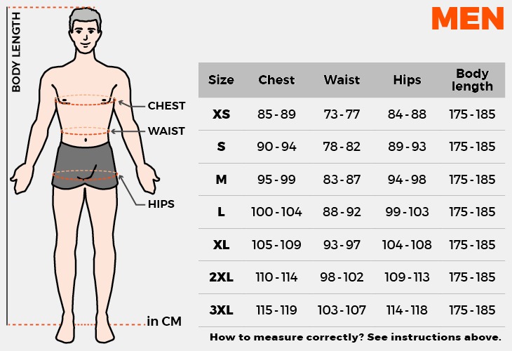 Men’s teamwear size guide